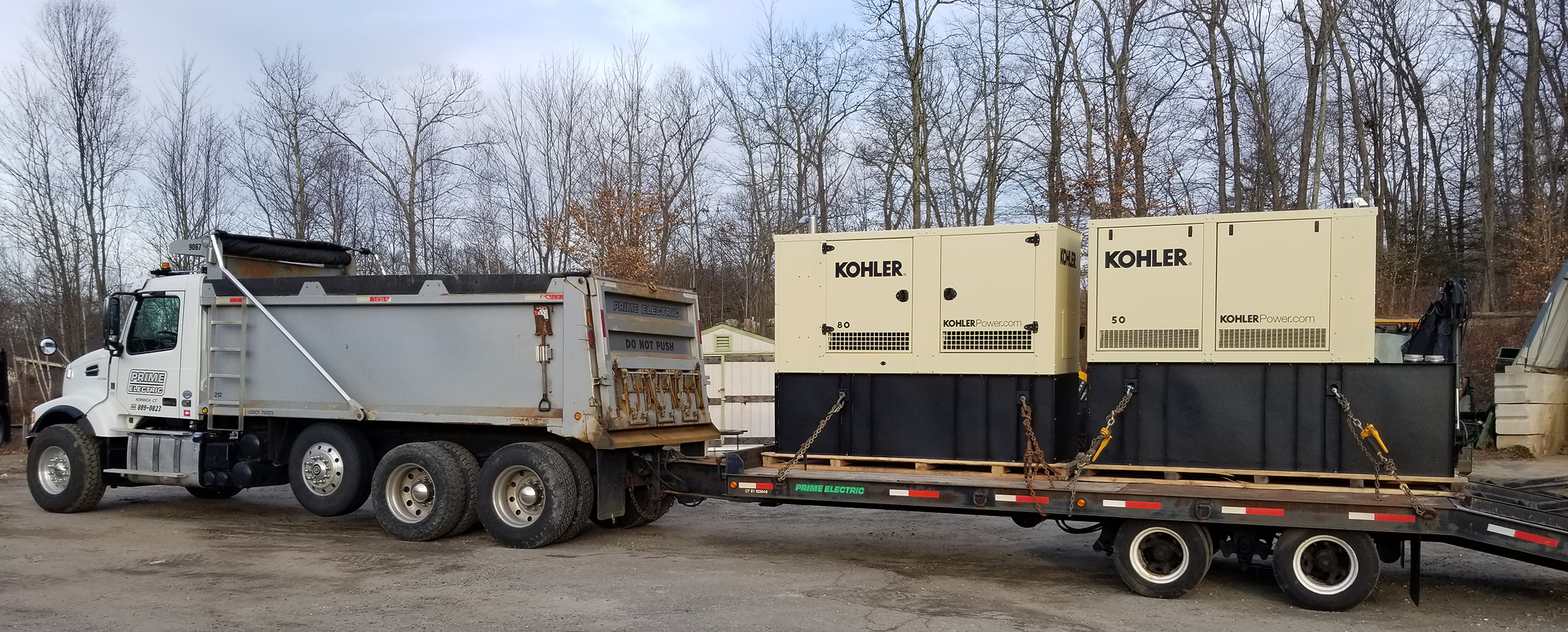 Kohler generators loaded on a Prime Electric project truck